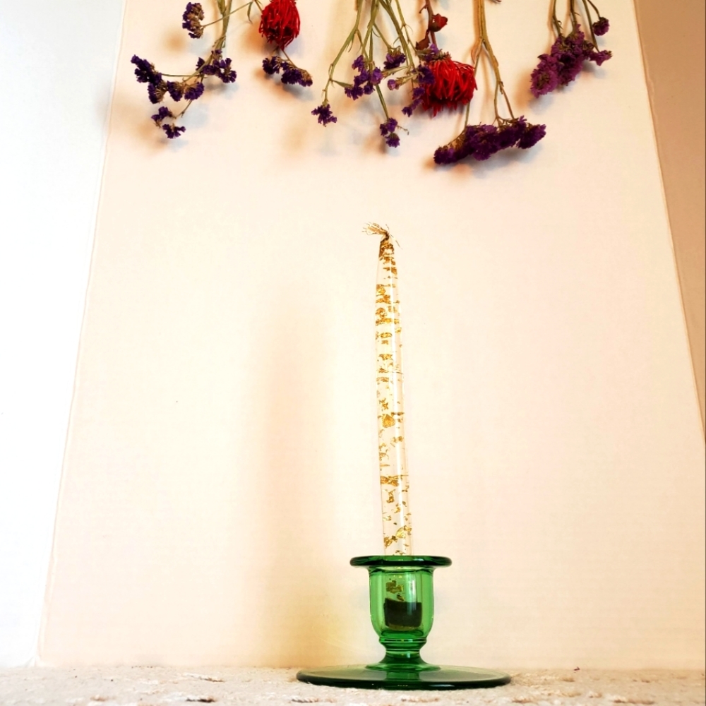Vintage emerald green glass candle holder
